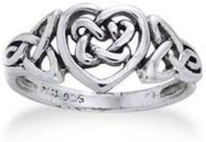 Sterling Silver Celtic Trinity Knot Heart Ring(Sizes 3,4,5,6,7,8,9,10,11,12,13,14,15,16)