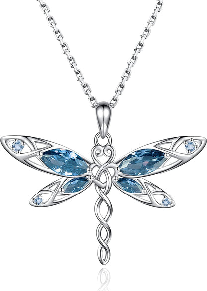Sterling Silver Dragonfly Necklace for Women: Celtic Infinity Dragonfly Pendant Christmas Jewelry Gifts for Dragonfly Lovers Blue dragonfly