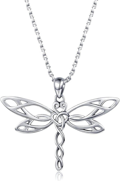 Sterling Silver Dragonfly Necklace for Women: Celtic Infinity Dragonfly Pendant Christmas Jewelry Gifts for Dragonfly Lovers Antiqued dragonfly