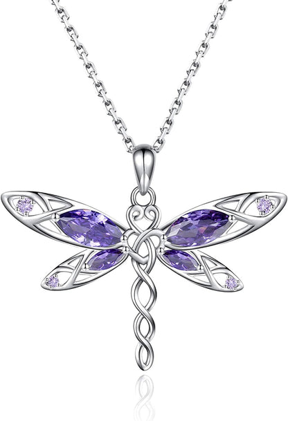 Sterling Silver Dragonfly Necklace for Women: Celtic Infinity Dragonfly Pendant Christmas Jewelry Gifts for Dragonfly Lovers Purple dragonfly