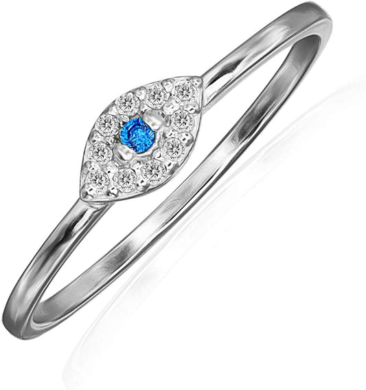 Sterling Silver Evil Eye Ring London Blue CZ Sizes 5-8 Sterling Silver / 6
