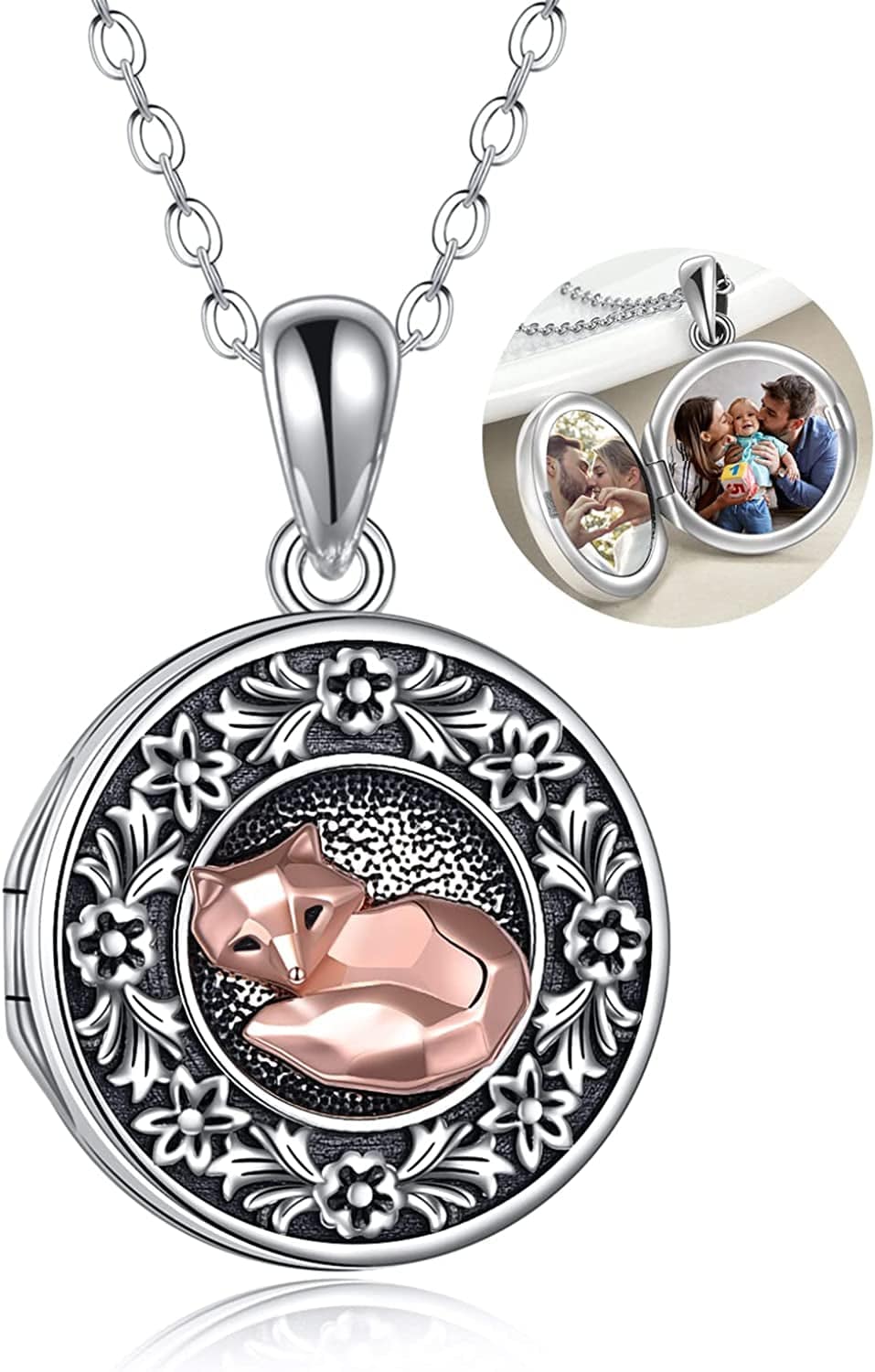 Sterling Silver Fox/Frog Necklace for Women Origami Fox/Frog Moon Necklace Gifts for Women Mom Fox locket