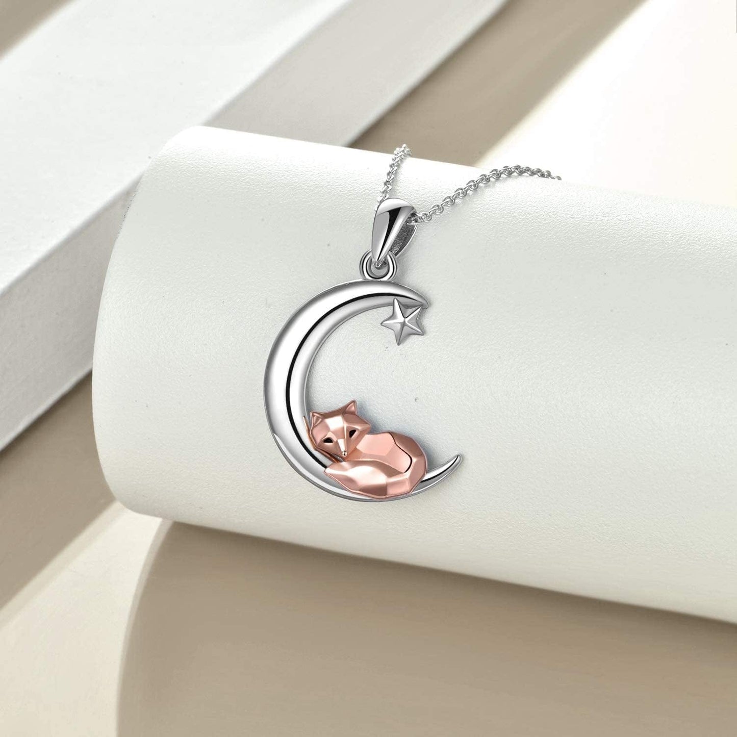 Sterling Silver Fox/Frog Necklace for Women Origami Fox/Frog Moon Necklace Gifts for Women Mom