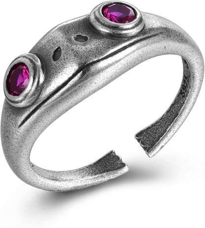 Sterling Silver Frog Rings for Women Vintage Cute Animal Finger Ring Silver Fashion Party Jewelry Gifts for Women Girl Gothic Frog / 7
