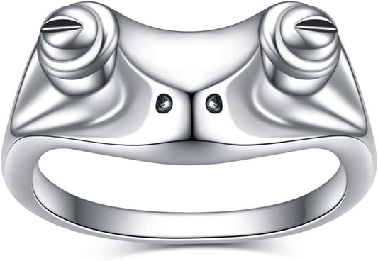 Sterling Silver Frog Rings for Women Vintage Cute Animal Finger Ring Silver Fashion Party Jewelry Gifts for Women Girl Frog Ring 1 / 7