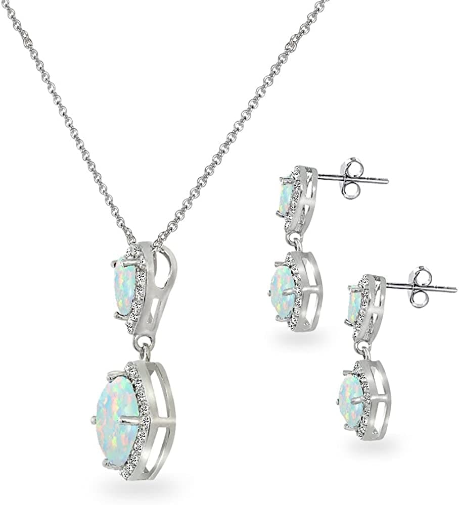 Sterling Silver Genuine, Created or Simulated Gemstone & White Topaz Dangle Earrings & Necklace Set