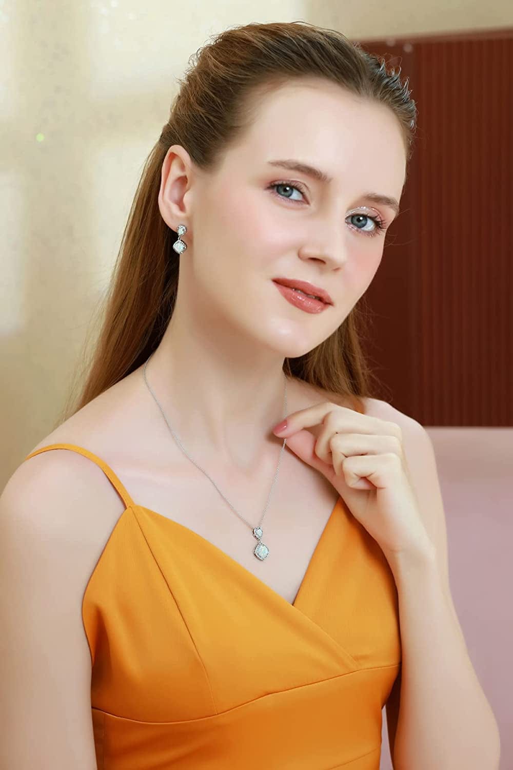 Sterling Silver Genuine, Created or Simulated Gemstone & White Topaz Dangle Earrings & Necklace Set