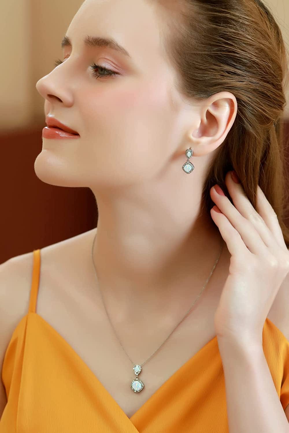 Sterling Silver Genuine, Created or Simulated Gemstone & White Topaz Dangle Earrings & Necklace Set