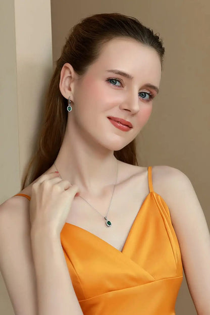 Sterling Silver Genuine, Created or Simulated Ovalgemstone Halo Dangle Earrings & Necklace Jewelry Set for Women Girls Bridemaids with Gift Box