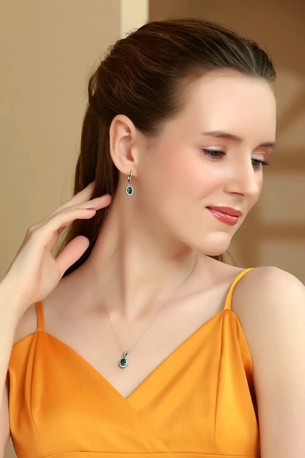 Sterling Silver Genuine, Created or Simulated Ovalgemstone Halo Dangle Earrings & Necklace Jewelry Set for Women Girls Bridemaids with Gift Box