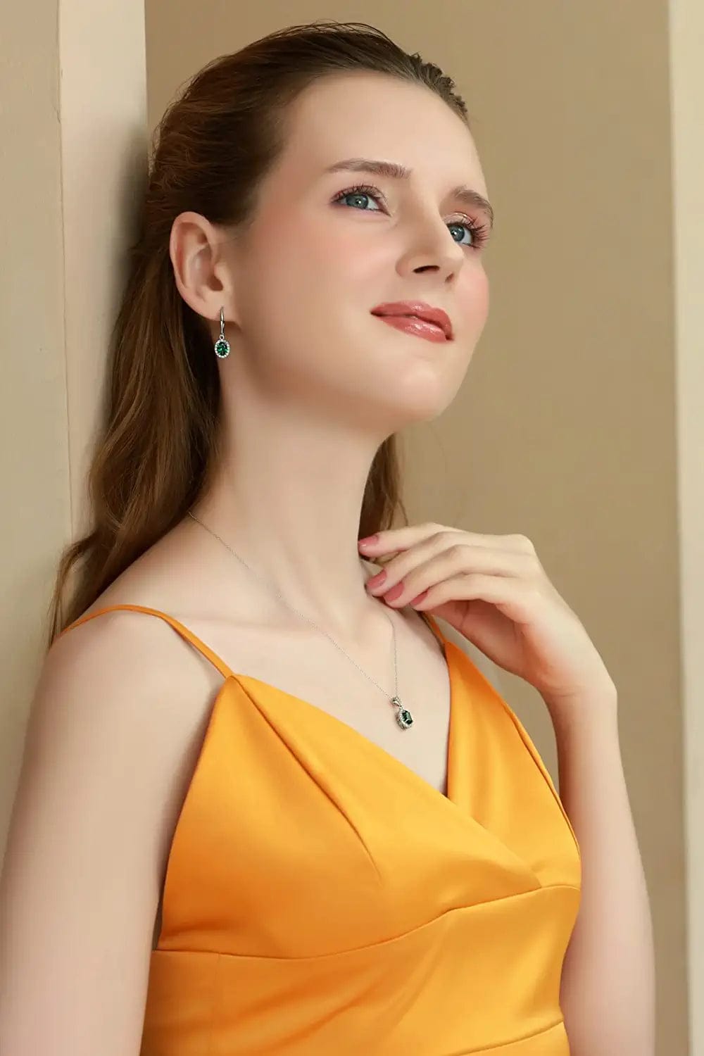 Sterling Silver Genuine, Created or Simulated Ovalgemstone Halo Dangle Earrings & Necklace Jewelry Set for Women Girls Bridemaids with Gift Box