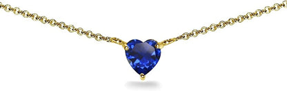 Sterling Silver Genuine or Synthetic Gemstone Dainty Heart Short Choker Necklace for Women Girls Synthetic Blue Spinel - Yellow Gold Flashed