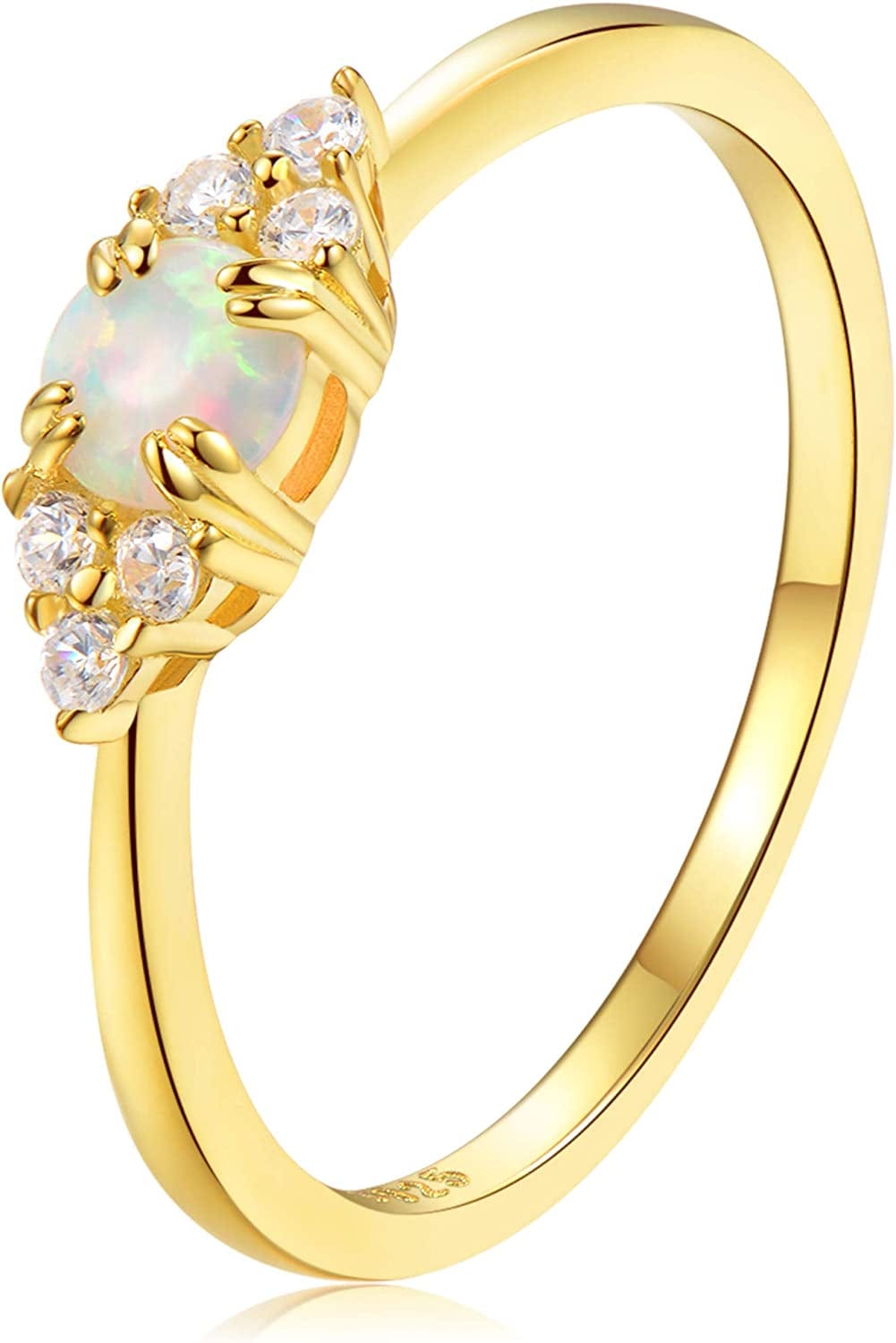 Sterling Silver Halo Opal Stacking Ring Simple Dainty Gold Ring Opal Ring Birthstone Ring White Opal - 18K Yellow Gold Plating / 5