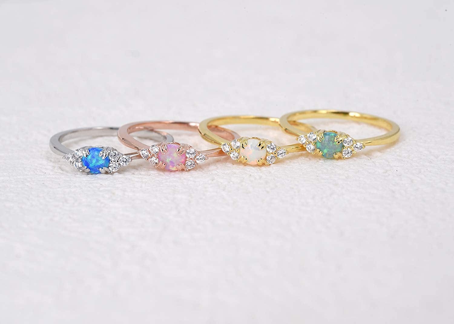 Sterling Silver Halo Opal Stacking Ring Simple Dainty Gold Ring Opal Ring Birthstone Ring