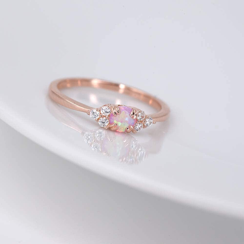 Sterling Silver Halo Opal Stacking Ring Simple Dainty Gold Ring Opal Ring Birthstone Ring