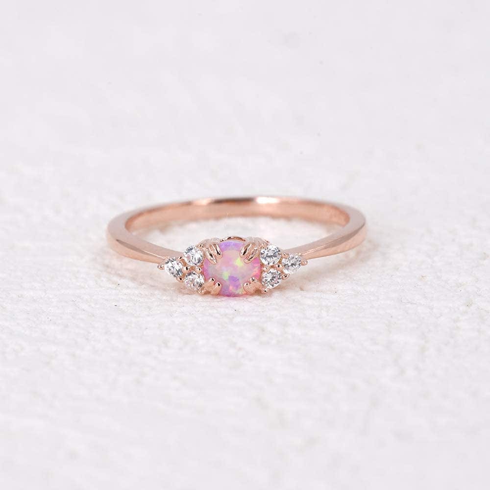 Sterling Silver Halo Opal Stacking Ring Simple Dainty Gold Ring Opal Ring Birthstone Ring
