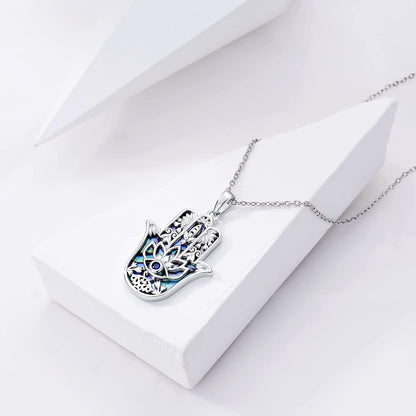 Sterling Silver Hamsa Fatima Necklace Elephant Necklace Blue Eye Pendant Jewelry for Men Women Girls Boy