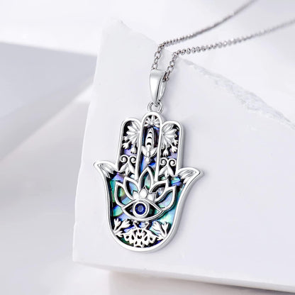 Sterling Silver Hamsa Fatima Necklace Elephant Necklace Blue Eye Pendant Jewelry for Men Women Girls Boy