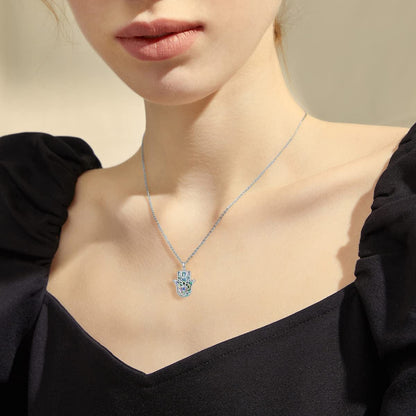 Sterling Silver Hamsa Fatima Necklace Elephant Necklace Blue Eye Pendant Jewelry for Men Women Girls Boy