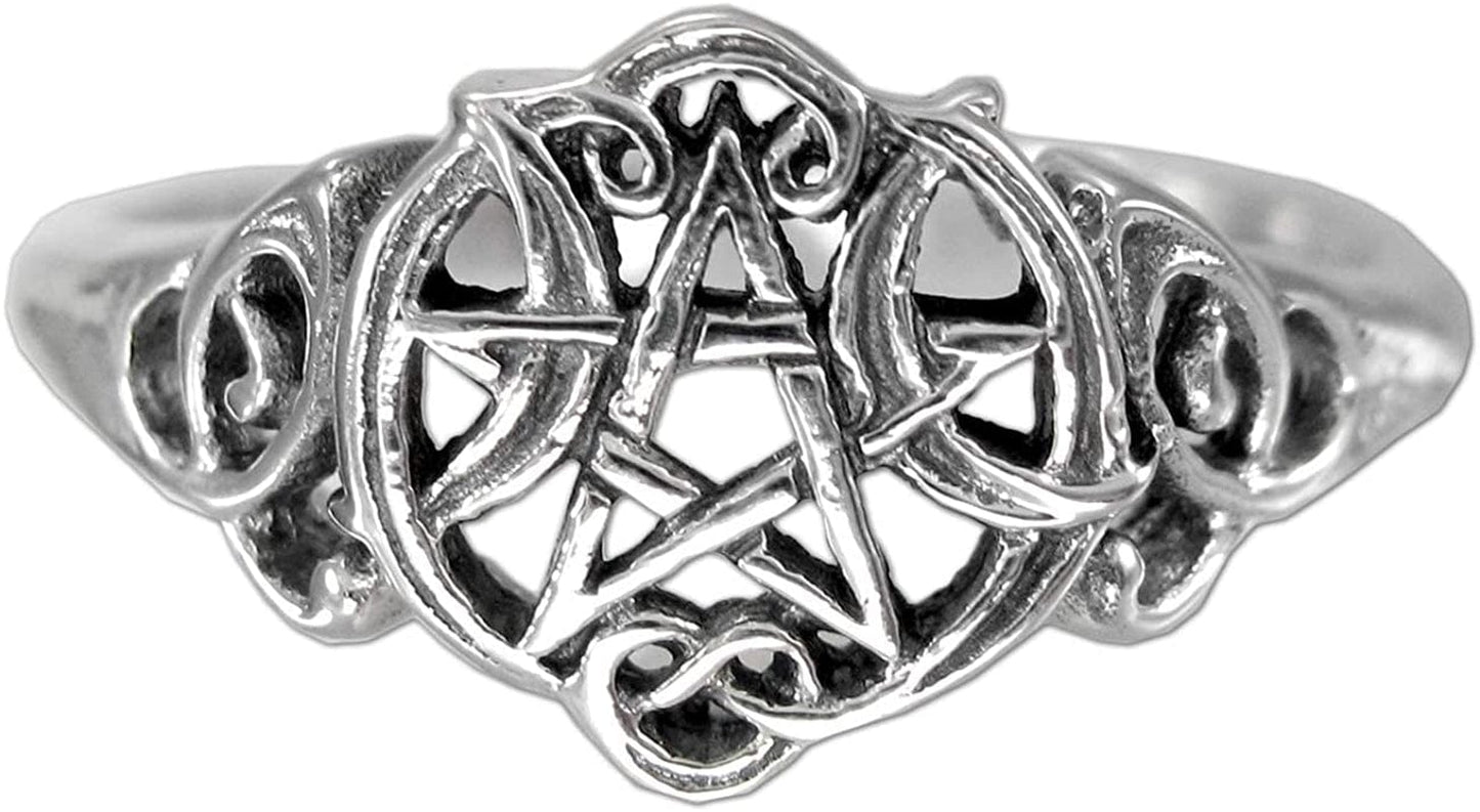 Sterling Silver Heart Pentacle Wiccan Pentagram Ring (Size 4-15) 7