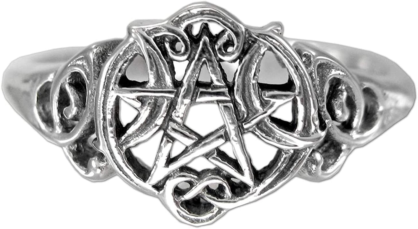 Sterling Silver Heart Pentacle Wiccan Pentagram Ring (Size 4-15) 7