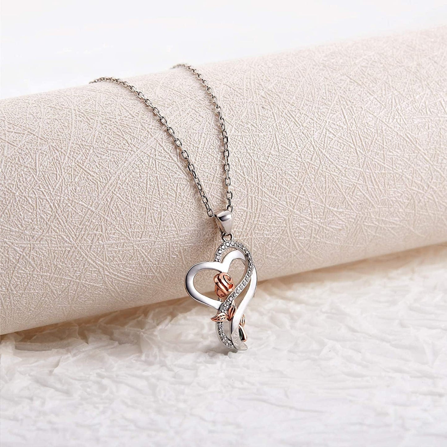 Sterling Silver Heart Rose Necklaces for Women,Birthday Christmas Jewelry Gifts for Her Girlfriend Wife Mom