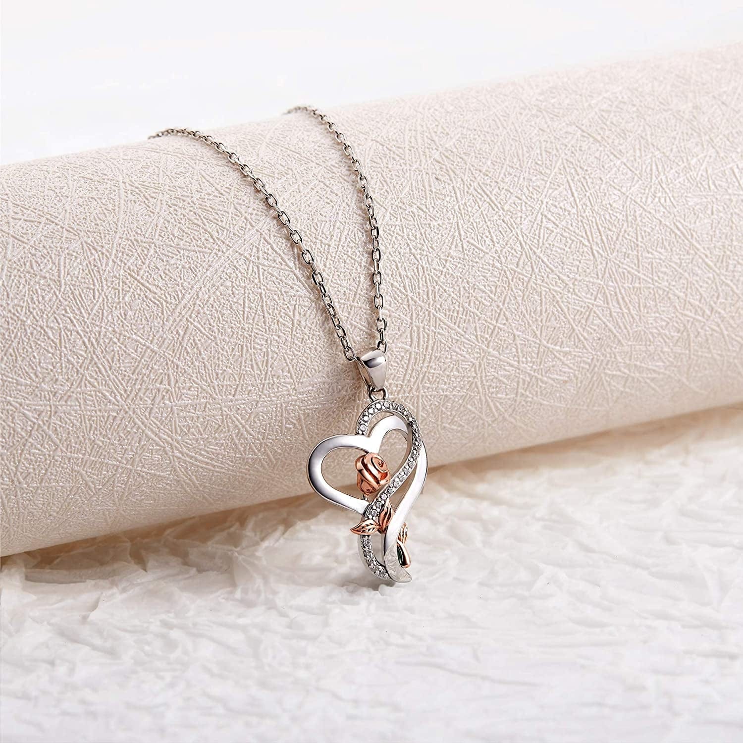 Sterling Silver Heart Rose Necklaces for Women,Birthday Christmas Jewelry Gifts for Her Girlfriend Wife Mom
