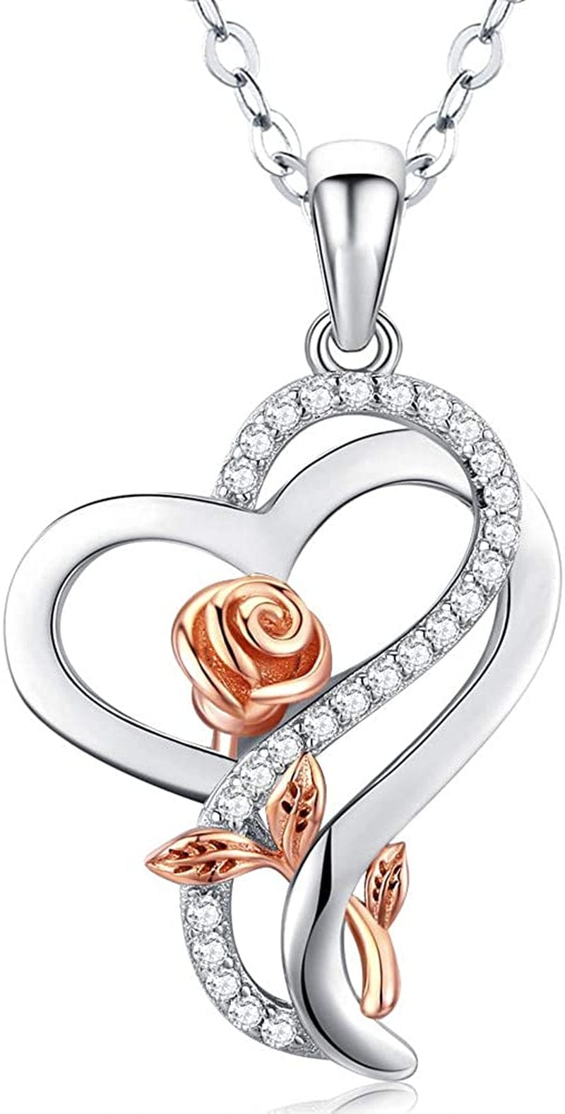 Sterling Silver Heart Rose Necklaces for Women,Birthday Christmas Jewelry Gifts for Her Girlfriend Wife Mom A-Two-Tone1
