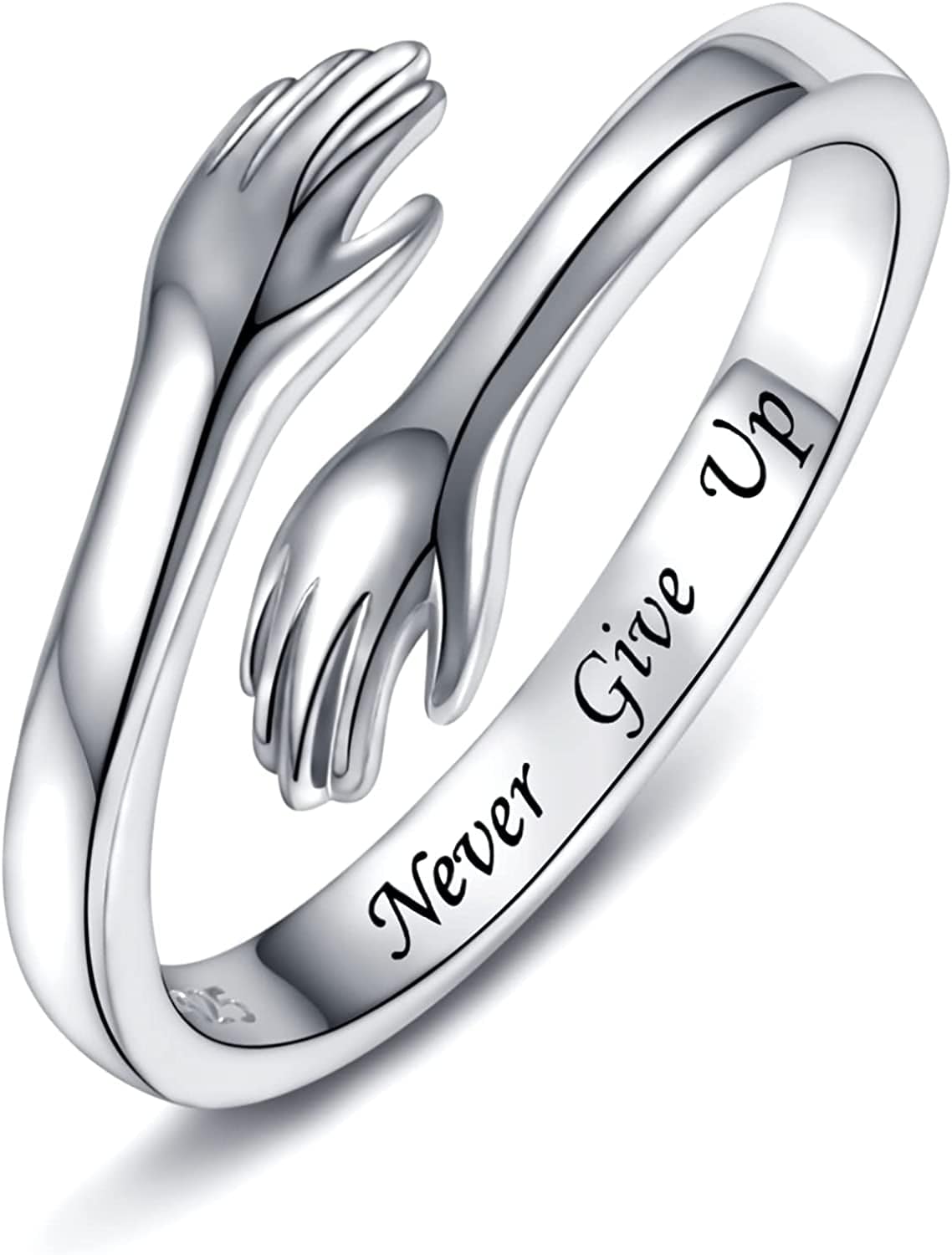 Sterling Silver Hug Ring for Women - Inspirational You Are Enough Keep Going Adjustable Open Wrap Ring Graduation Jewelry Gift for Teens Girls Graduates Never give up