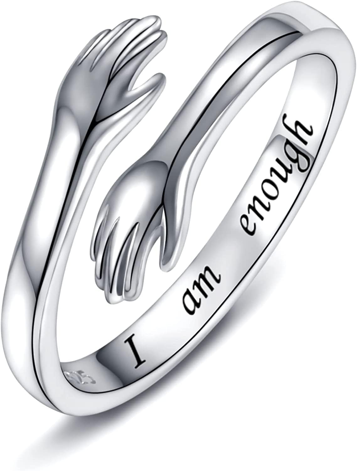 Sterling Silver Hug Ring for Women - Inspirational You Are Enough Keep Going Adjustable Open Wrap Ring Graduation Jewelry Gift for Teens Girls Graduates I am Enough