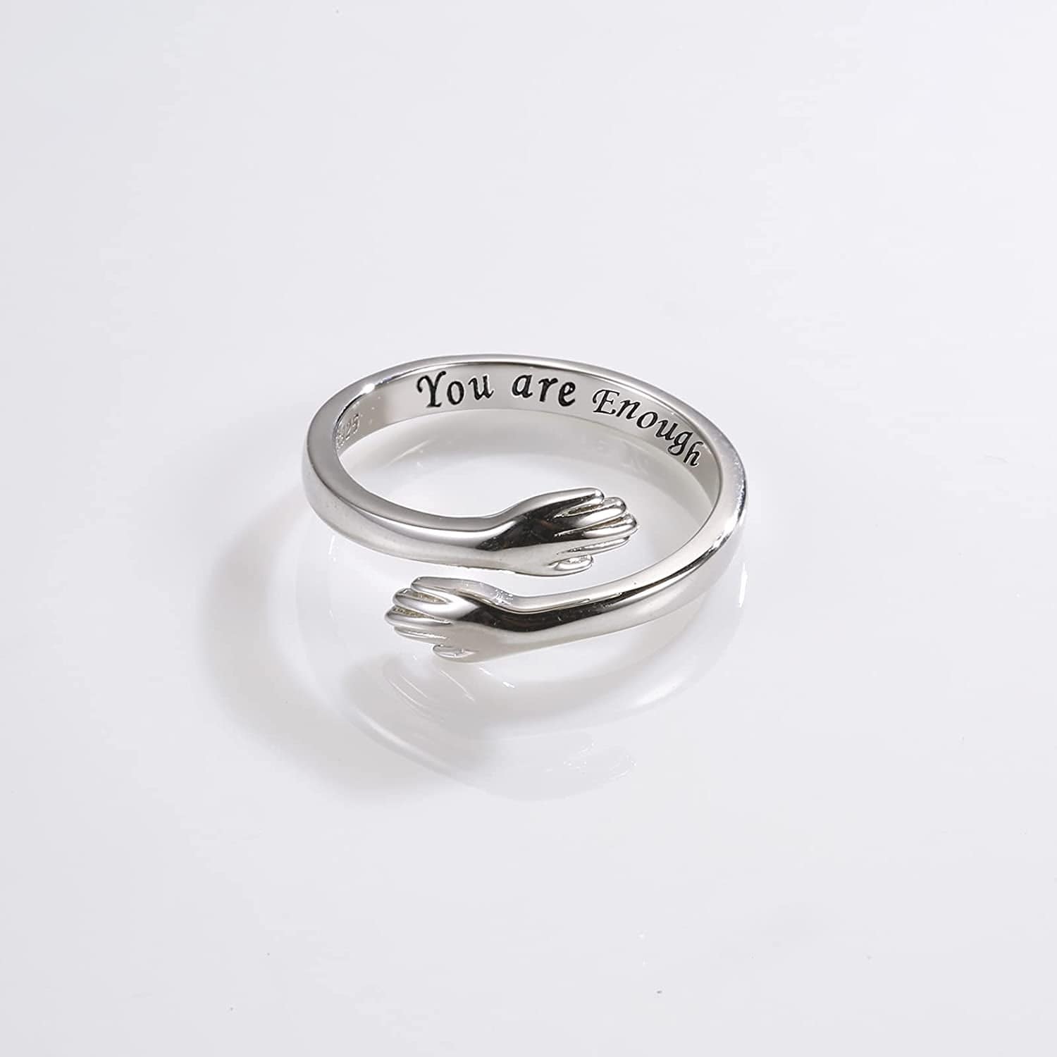 Sterling Silver Hug Ring for Women - Inspirational You Are Enough Keep Going Adjustable Open Wrap Ring Graduation Jewelry Gift for Teens Girls Graduates