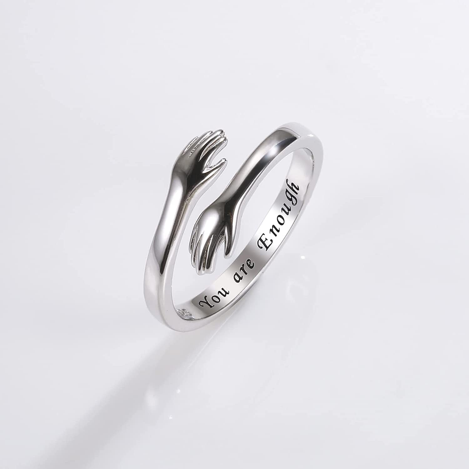 Sterling Silver Hug Ring for Women - Inspirational You Are Enough Keep Going Adjustable Open Wrap Ring Graduation Jewelry Gift for Teens Girls Graduates