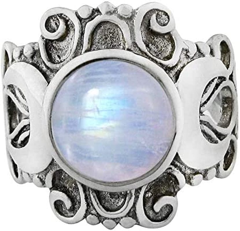 Sterling Silver Large Moonstone Victorian Triple Moon Goddess Ring (Sizes 4-15)