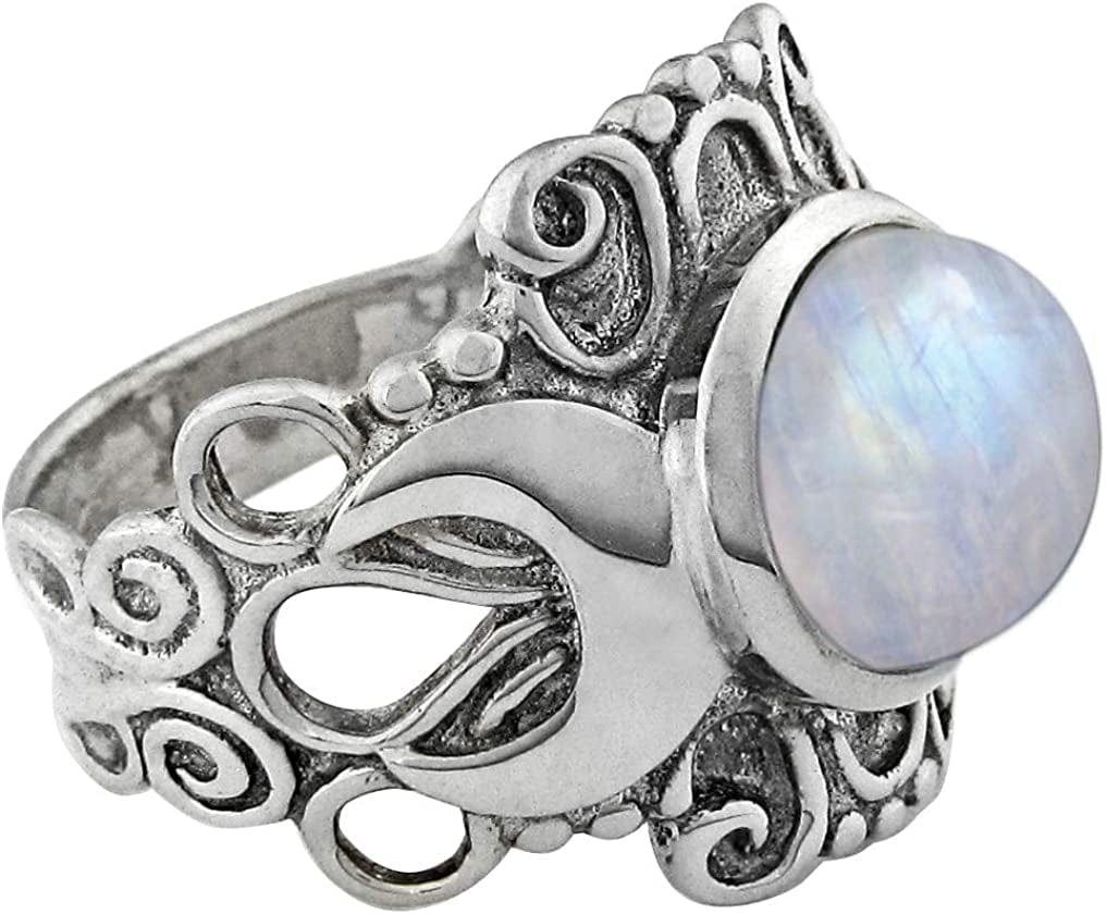 Sterling Silver Large Moonstone Victorian Triple Moon Goddess Ring (Sizes 4-15)