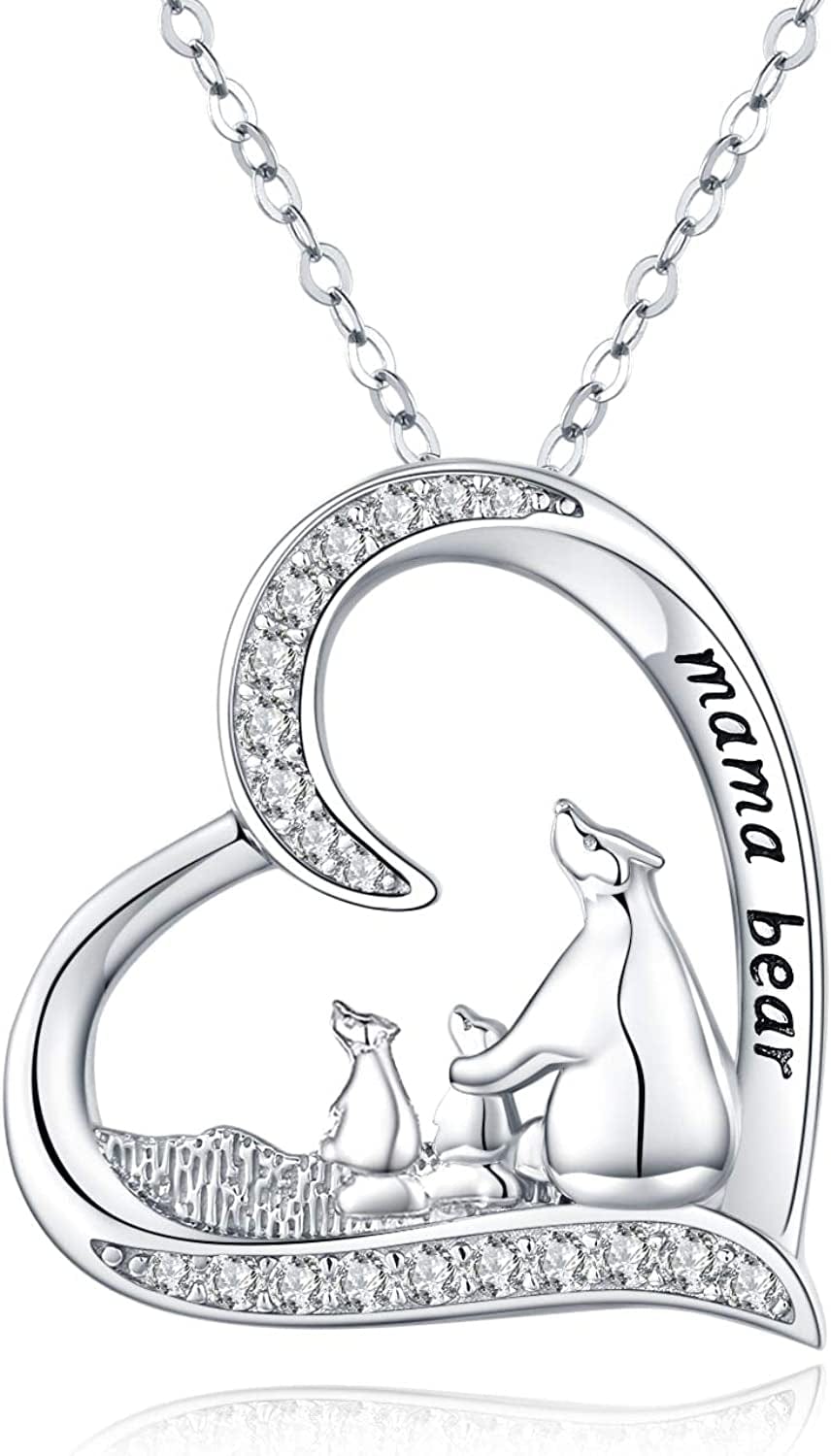 Sterling Silver Mom Necklace Mama Bear Pendant Necklace Jewelry for New Mom Grandmother Women B-mama bear