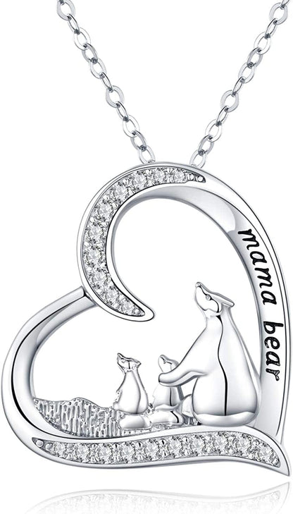 Sterling Silver Mom Necklace Mama Bear Pendant Necklace Jewelry for New Mom Grandmother Women B-mama bear