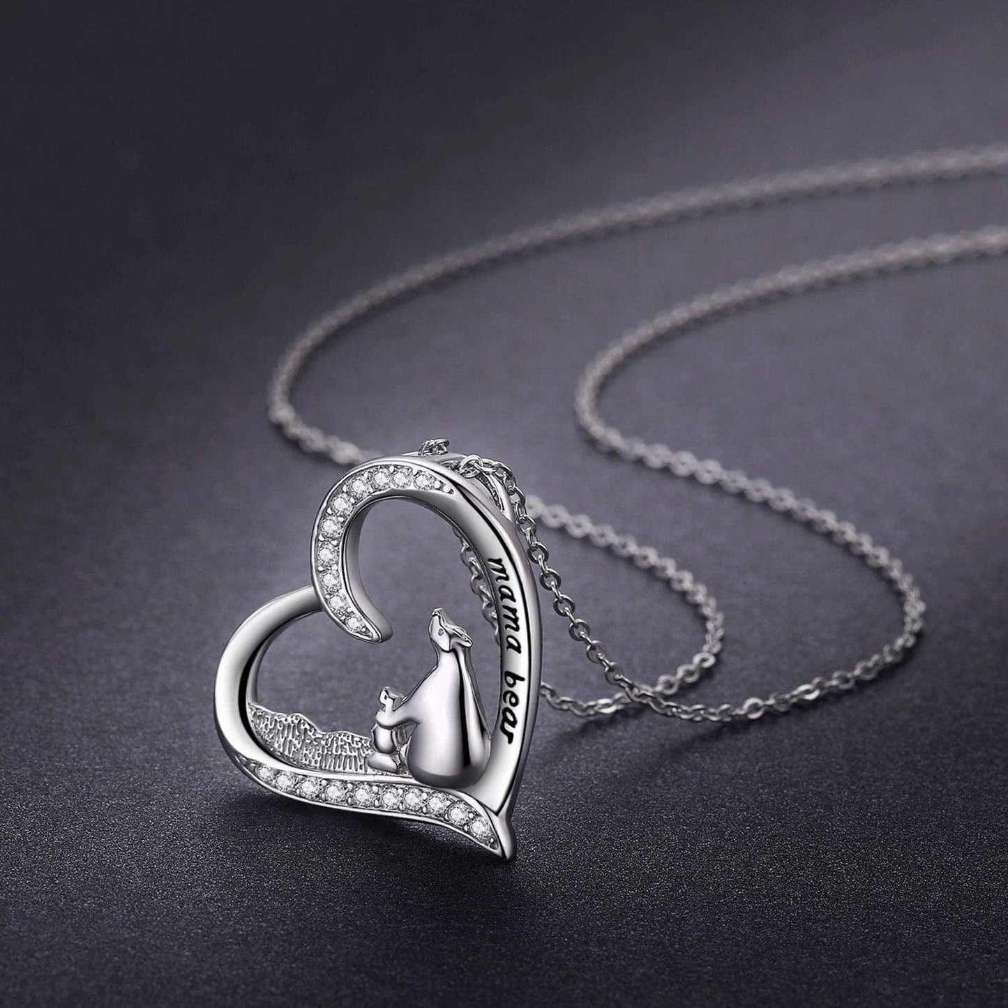 Sterling Silver Mom Necklace Mama Bear Pendant Necklace Jewelry for New Mom Grandmother Women