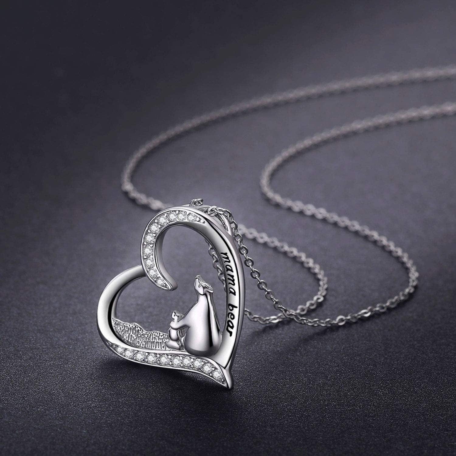 Sterling Silver Mom Necklace Mama Bear Pendant Necklace Jewelry for New Mom Grandmother Women