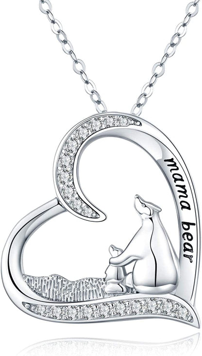 Sterling Silver Mom Necklace Mama Bear Pendant Necklace Jewelry for New Mom Grandmother Women A-mama bear