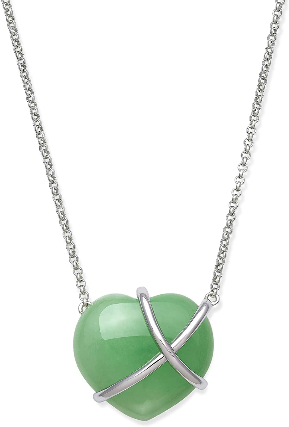 Sterling Silver Natural Jade Heart Necklace for Women