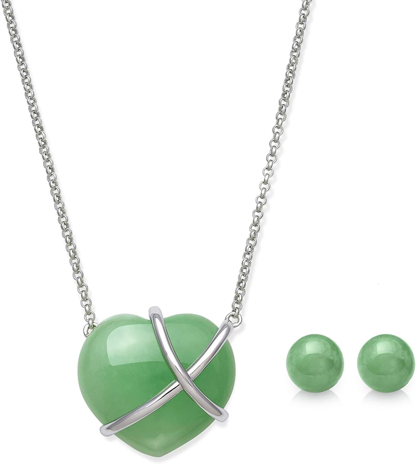 Sterling Silver Natural Jade Heart Necklace for Women