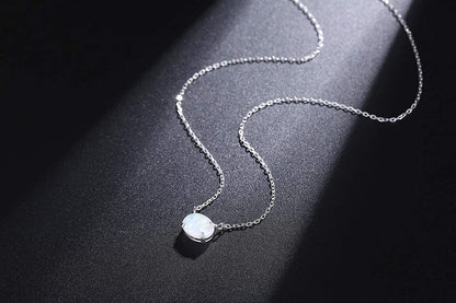 Sterling Silver Opal Necklace, 925 Sterling Silver, Small Dainty Oval Opal Jewelry for Women, Gemstone Necklaces, Womens Jewelry, Simple Rose Gold Necklaces for Women