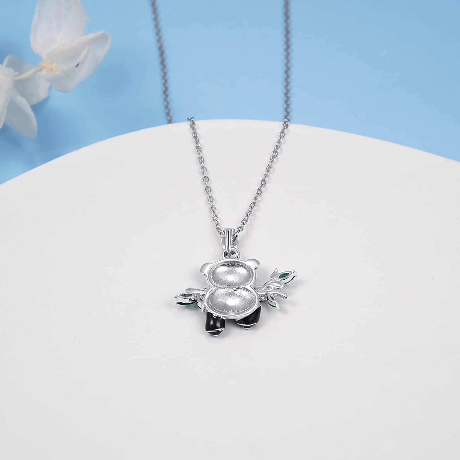 Sterling Silver Panda Necklace Lovely Panda Bamboo Pendant Heart Engraved Pendant Necklace Mother Panda Jewelry Gifts for Women Daughter Panda Lover