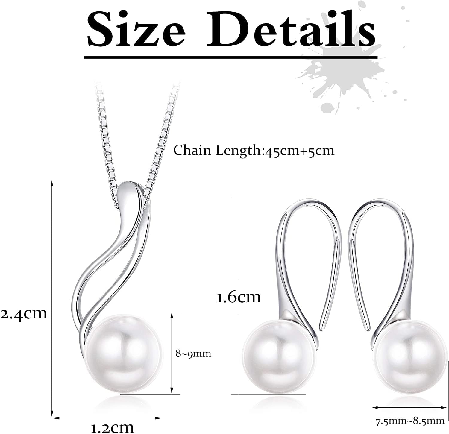 Sterling Silver Pearl Jewelry Set 18K Gold Plated Genuine Freshwater Cultured Pearl Jewelry Pendant Necklace Pearl Earrings for Women Girls White Pearl Set