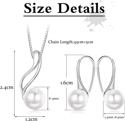 Sterling Silver Pearl Jewelry Set 18K Gold Plated Genuine Freshwater Cultured Pearl Jewelry Pendant Necklace Pearl Earrings for Women Girls White Pearl Set
