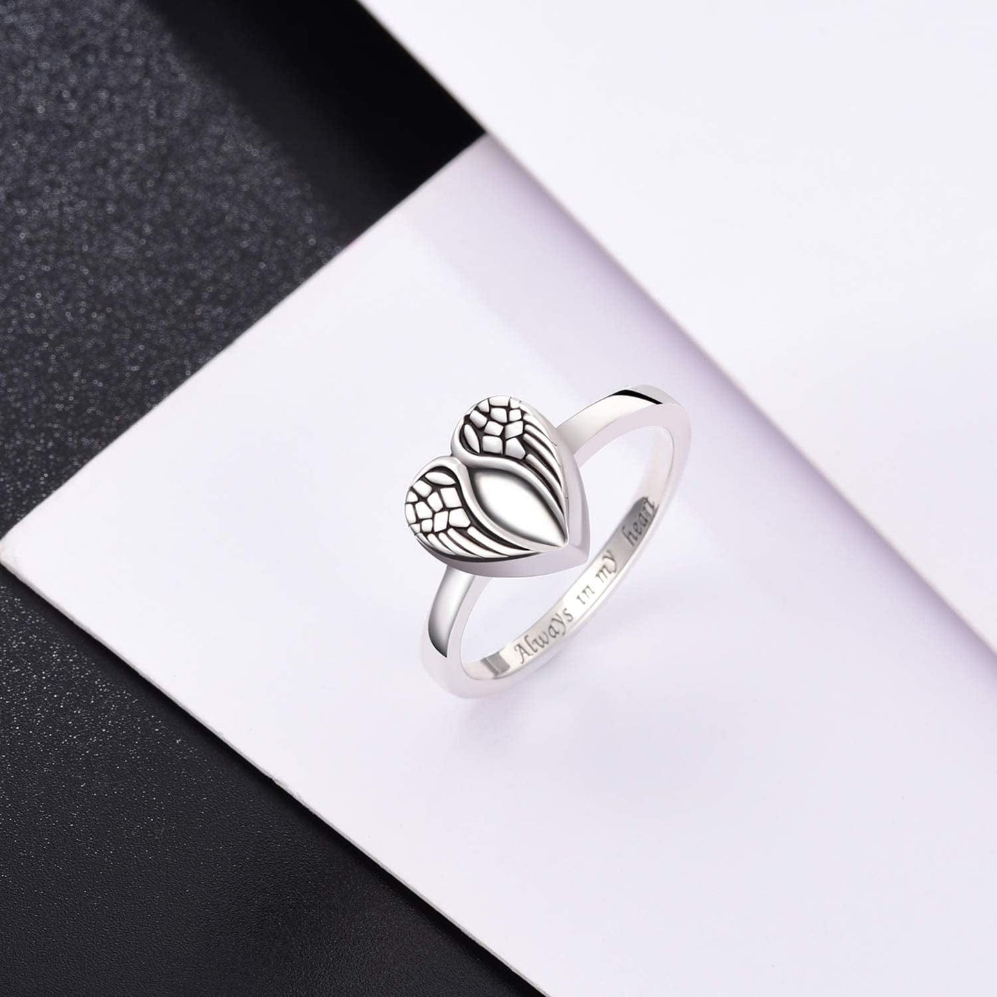 Sterling Silver Rose Flower / Angel Wings / Tree of Life Urn Ring Hold Loved Ones Ashes Always in My Heart Keepsake Memorial Jewelry Cremation Rings for Women