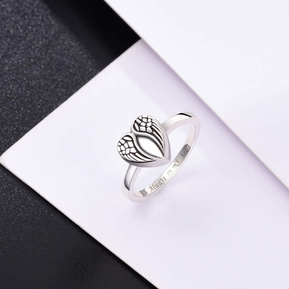 Sterling Silver Rose Flower / Angel Wings / Tree of Life Urn Ring Hold Loved Ones Ashes Always in My Heart Keepsake Memorial Jewelry Cremation Rings for Women