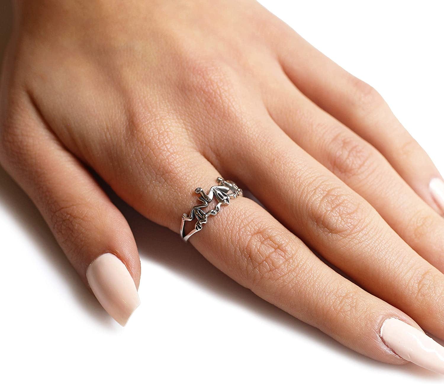 Sterling Silver Three Little Frogs Ring (Sizes 2-15)