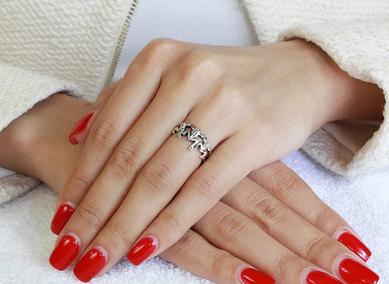 Sterling Silver Three Little Frogs Ring (Sizes 2-15)