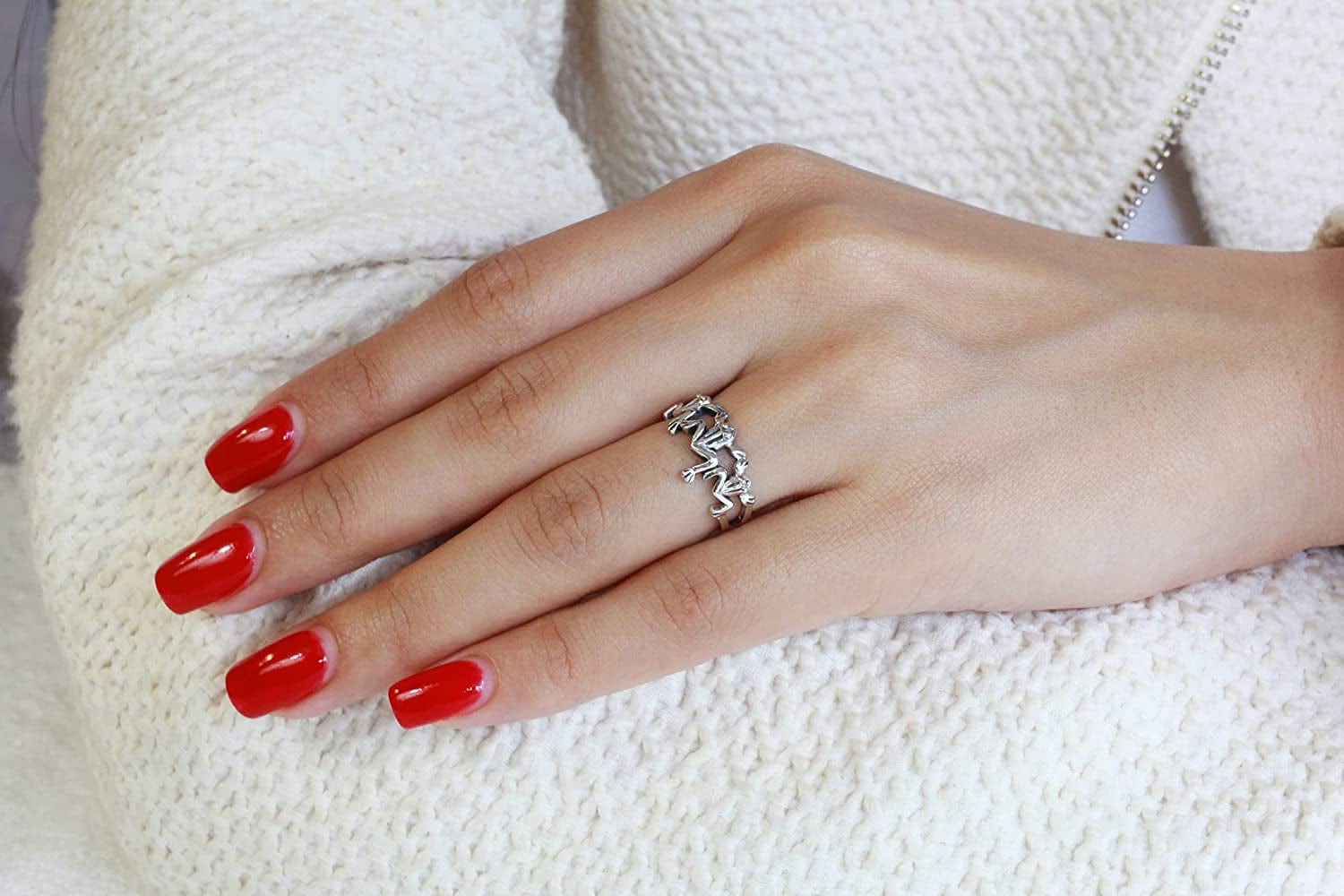 Sterling Silver Three Little Frogs Ring (Sizes 2-15)